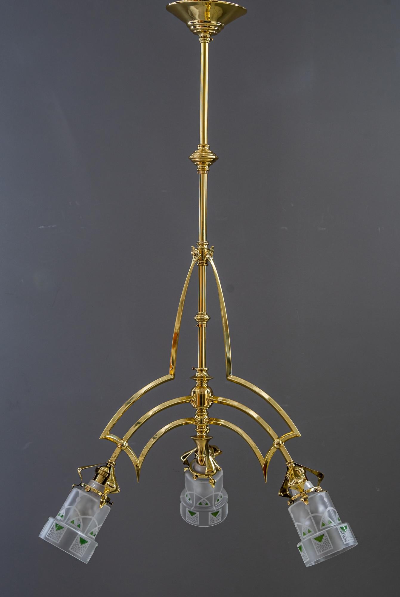 Lacquered Art Deco Chandelier Vienna with Glass Shades Around 1920s