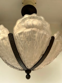 Art Deco Chandelier With 6 Molded Glass Plates Morin Et Cie