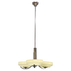 Lampadario Art Déco con paralumi in vetro color champagne, Cecoslovacchia, anni '30