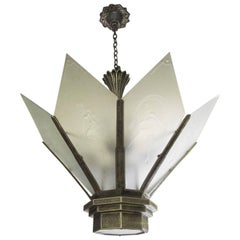 Art Deco Chandelier with Etched Dancing Women Panels