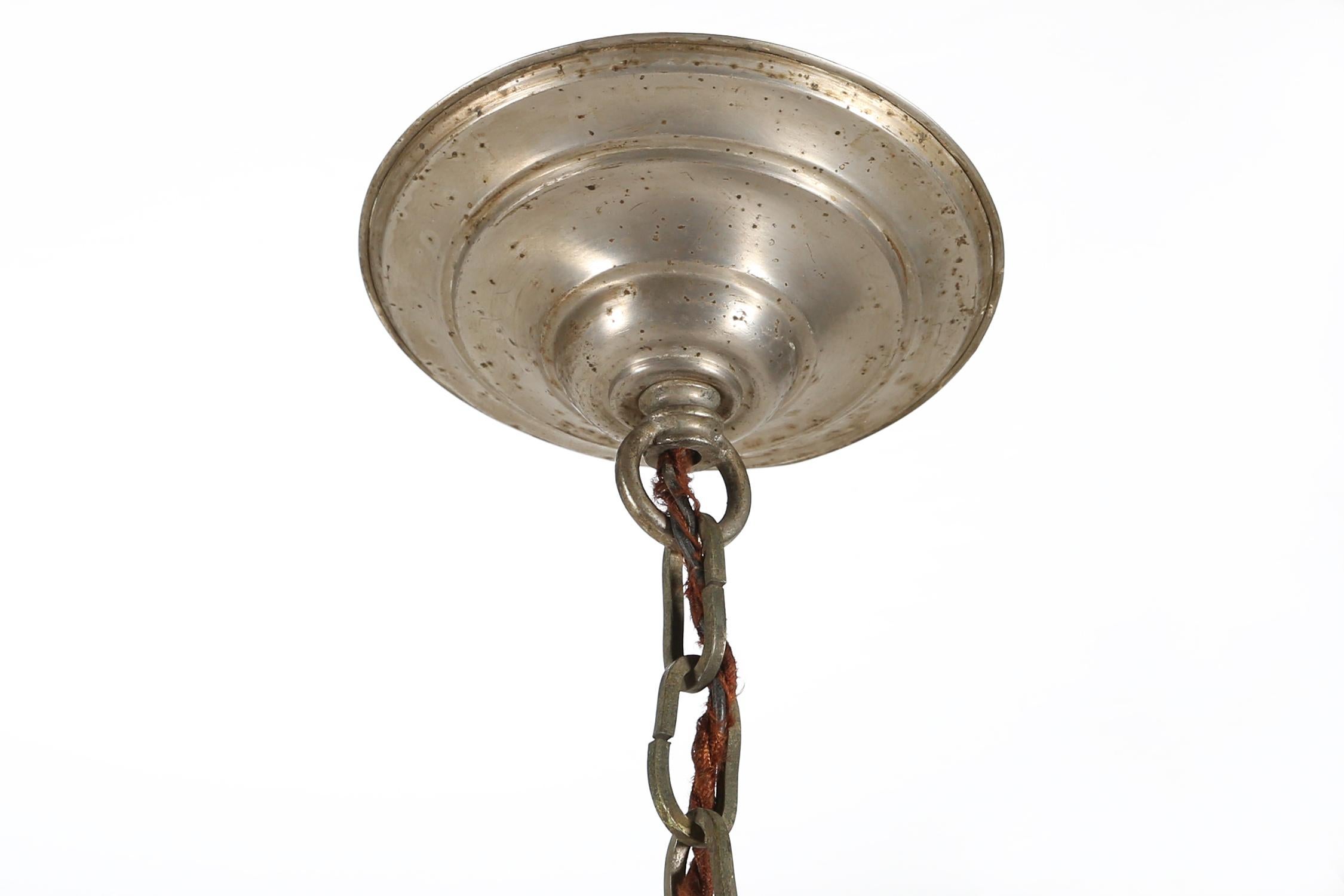 Art Deco chandelier with etched pink glass shades, Belgium 1930s For Sale 4