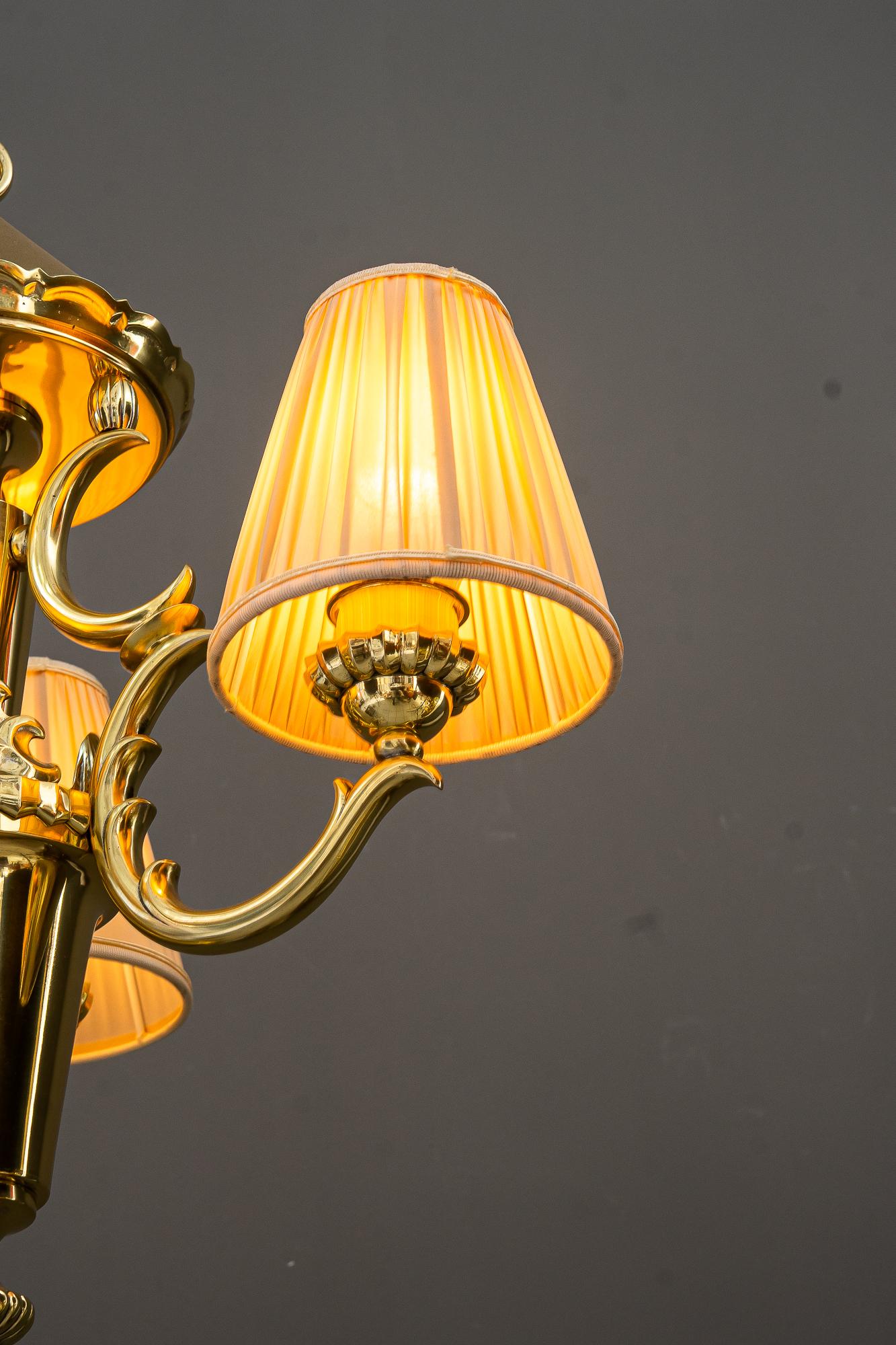 Art Deco Kronleuchter mit Stoffschirmen wien um 1920s im Angebot 6
