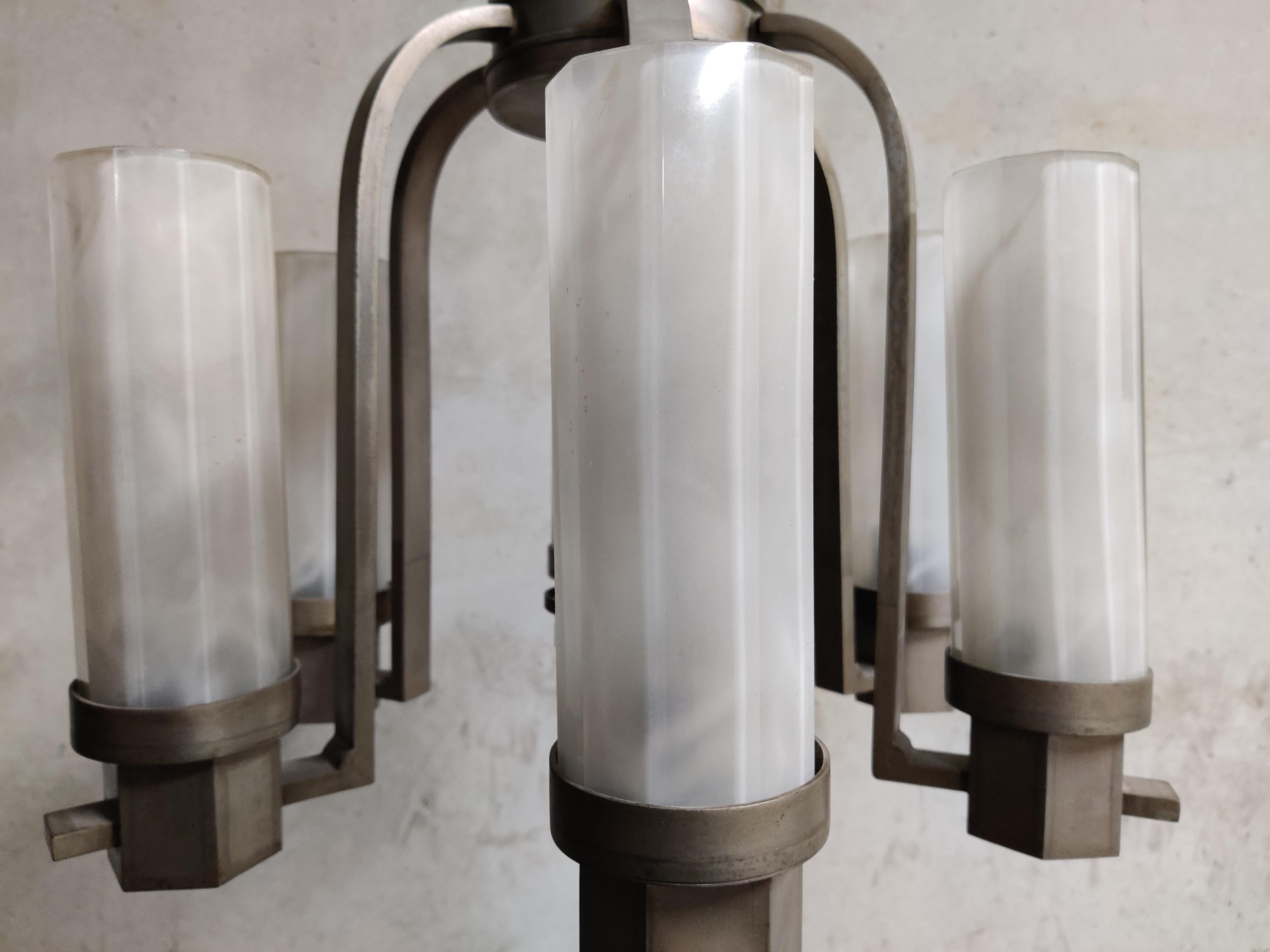 Art Deco Chandelier with Frosted Glass Lamp Shades, 1930s 3