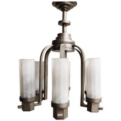 Art Deco Chandelier with Frosted Glass Lamp Shades, 1930s