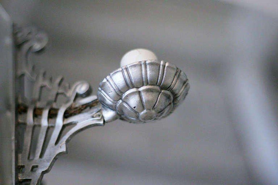 Art Deco Chandelier With Geometric Details and Frosted Glass For Sale 2