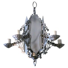 Art Deco Chandelier With Geometric Details and Frosted Glass