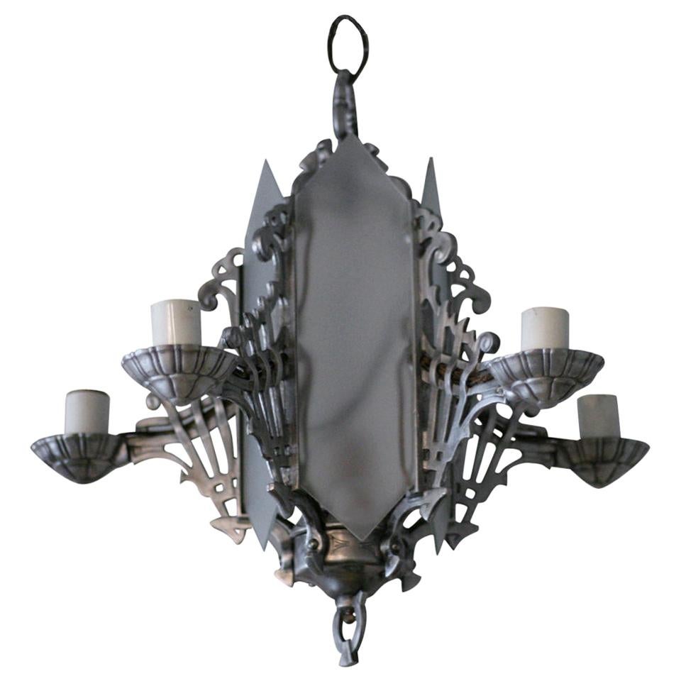 Art Deco Chandelier with Geometric Details For Sale