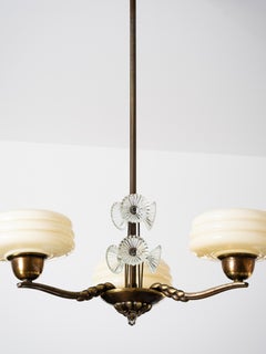 Art-Deco-Kronleuchter mit floralen Glasdetails, Lisa Johansson-Pape, Orno, 1940er Jahre