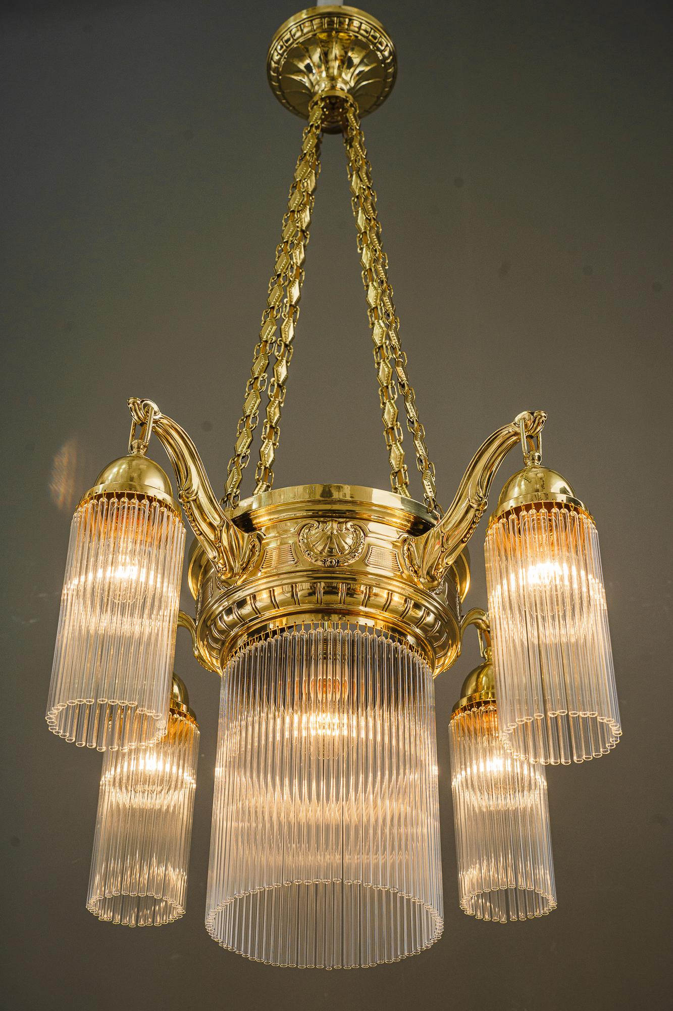Art Deco chandelier with glass sticks vienna around 1920s  For Sale 5