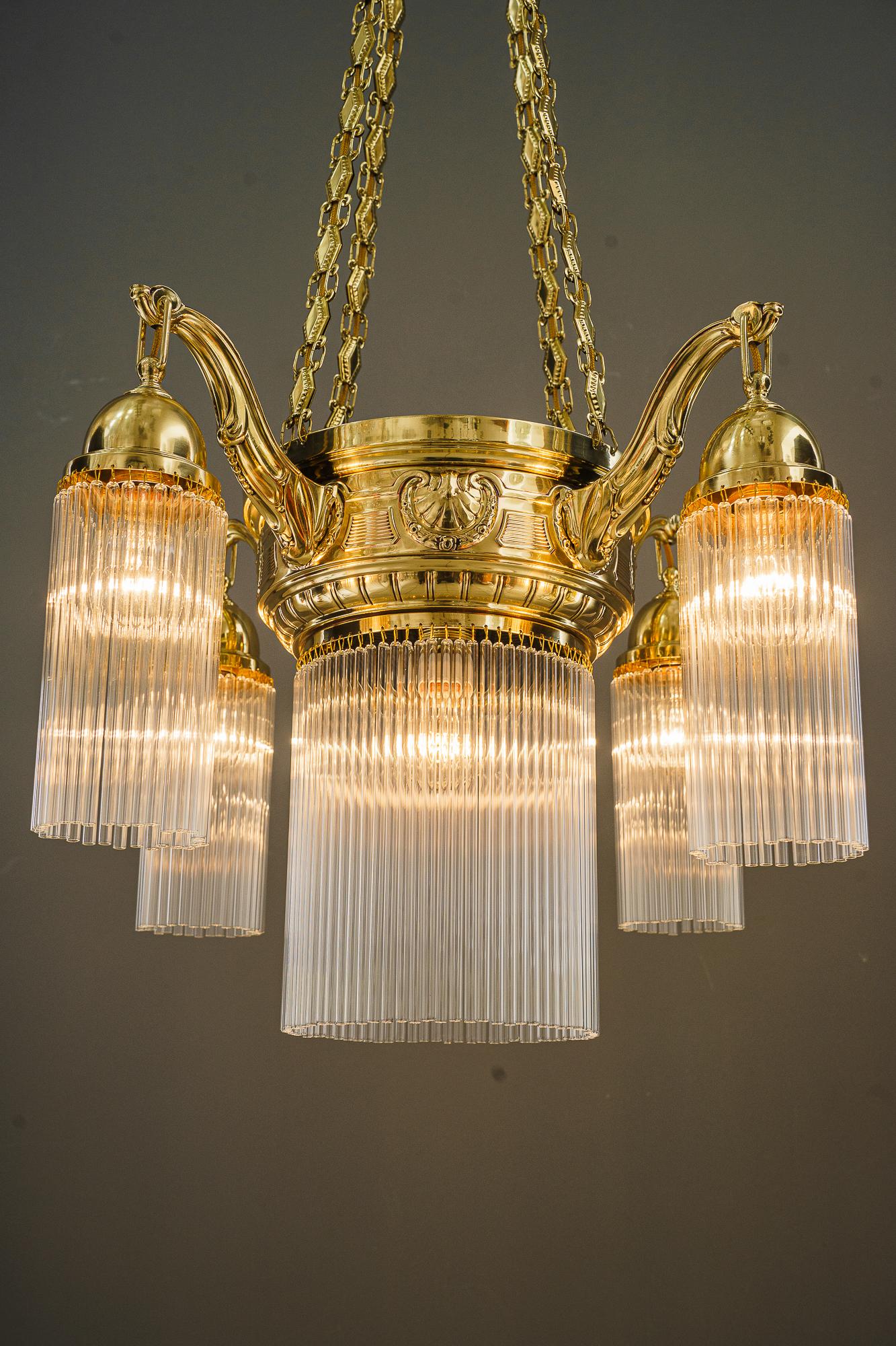 Early 20th Century Art Deco chandelier with glass sticks vienna around 1920s  For Sale