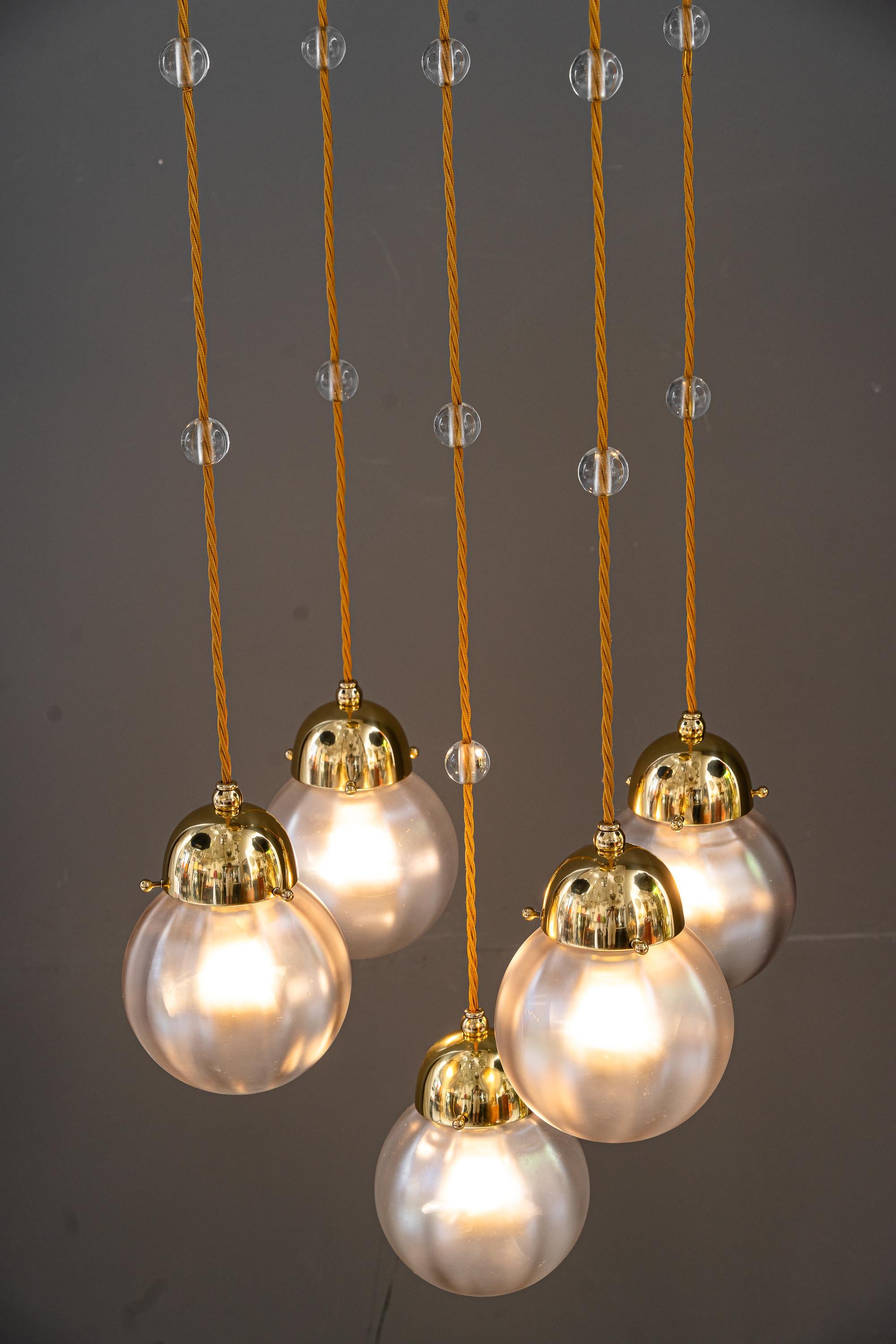 Art deco chandelier with iridescent glasses atributed. koloman moser around 1920 For Sale 2