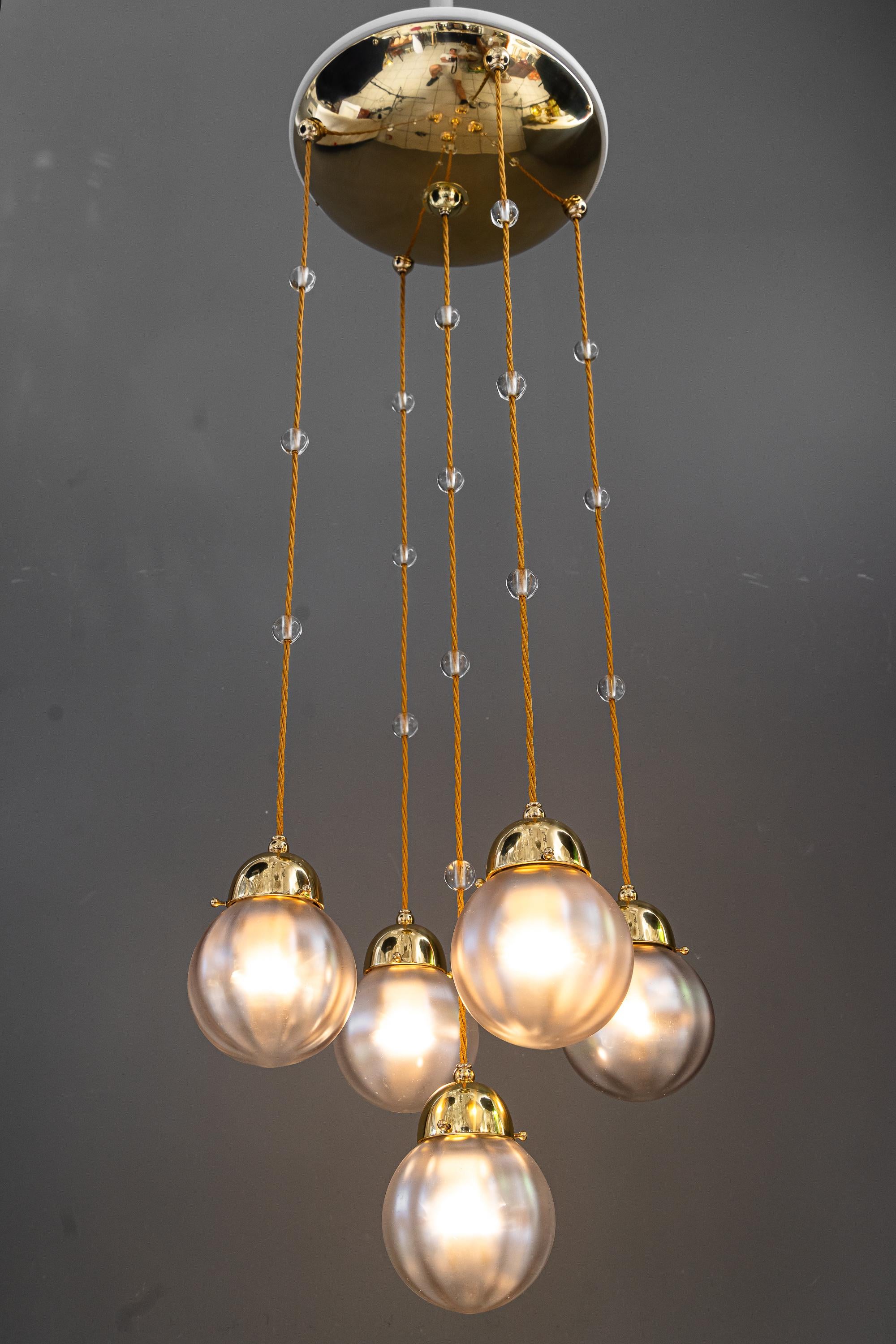 Art deco chandelier with iridescent glasses atributed. koloman moser around 1920 For Sale 5