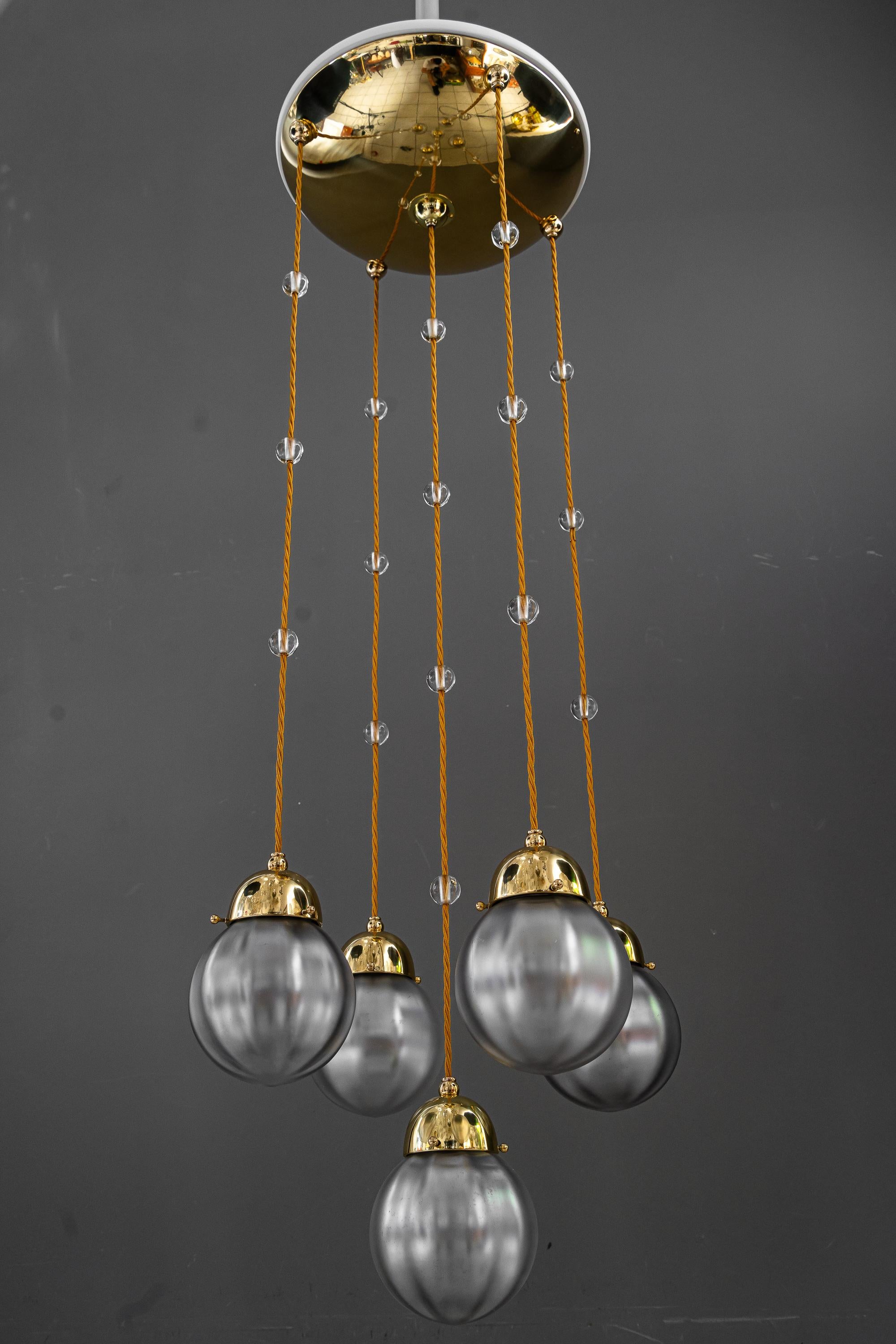 Art Deco Art deco chandelier with iridescent glasses atributed. koloman moser around 1920 For Sale