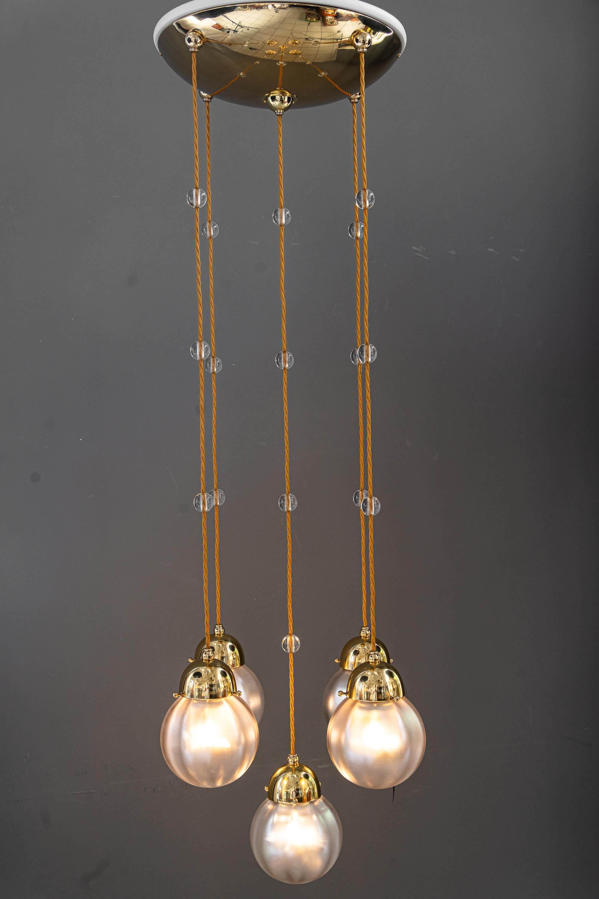 Art deco chandelier with iridescent glasses atributed. koloman moser around 1920 For Sale 1