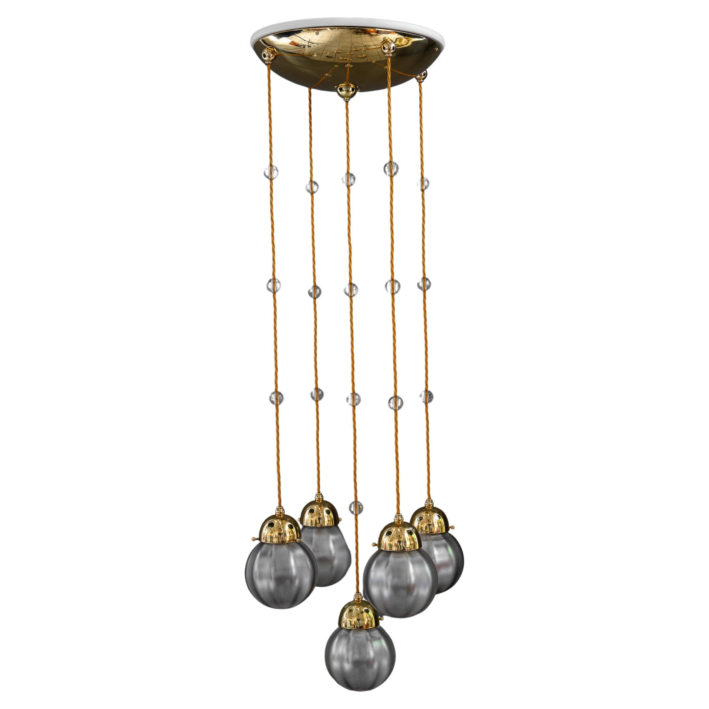 Art deco chandelier with iridescent glasses atributed. koloman moser around 1920 For Sale