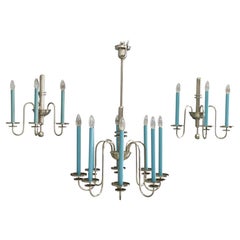 Art Deco Chandelier with Matching Sconces, Czechoslovakia 1930s