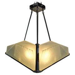 Art Deco Chandelier with nickel finish and Sand Cut Glass