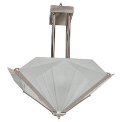 Art Deco Chandelier with Nickel Finish and Sand-Cut Glasses