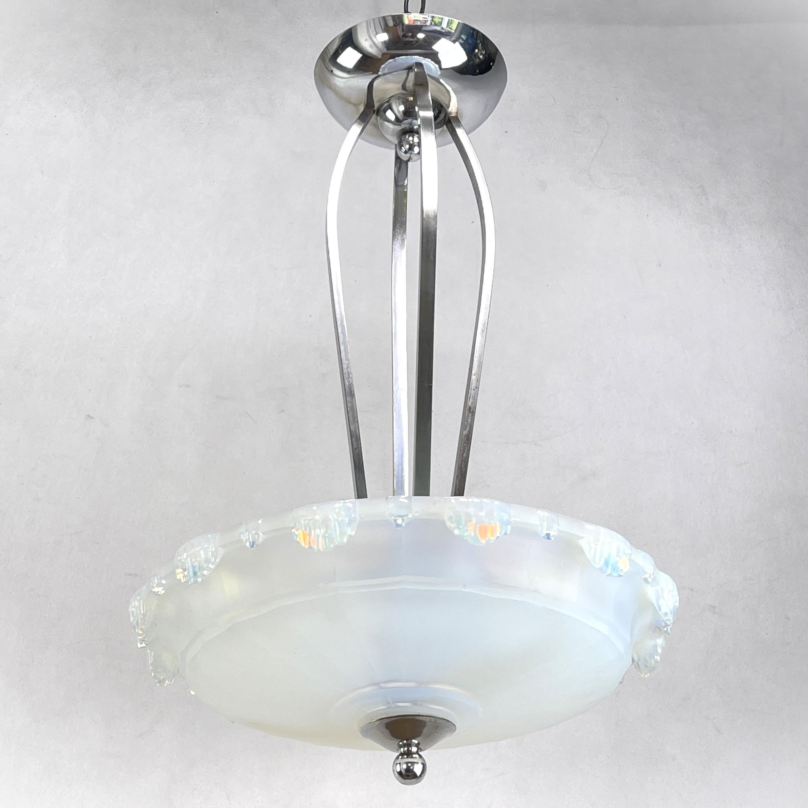 Art Deco Chandelier with opalin glass, 1930s For Sale 5