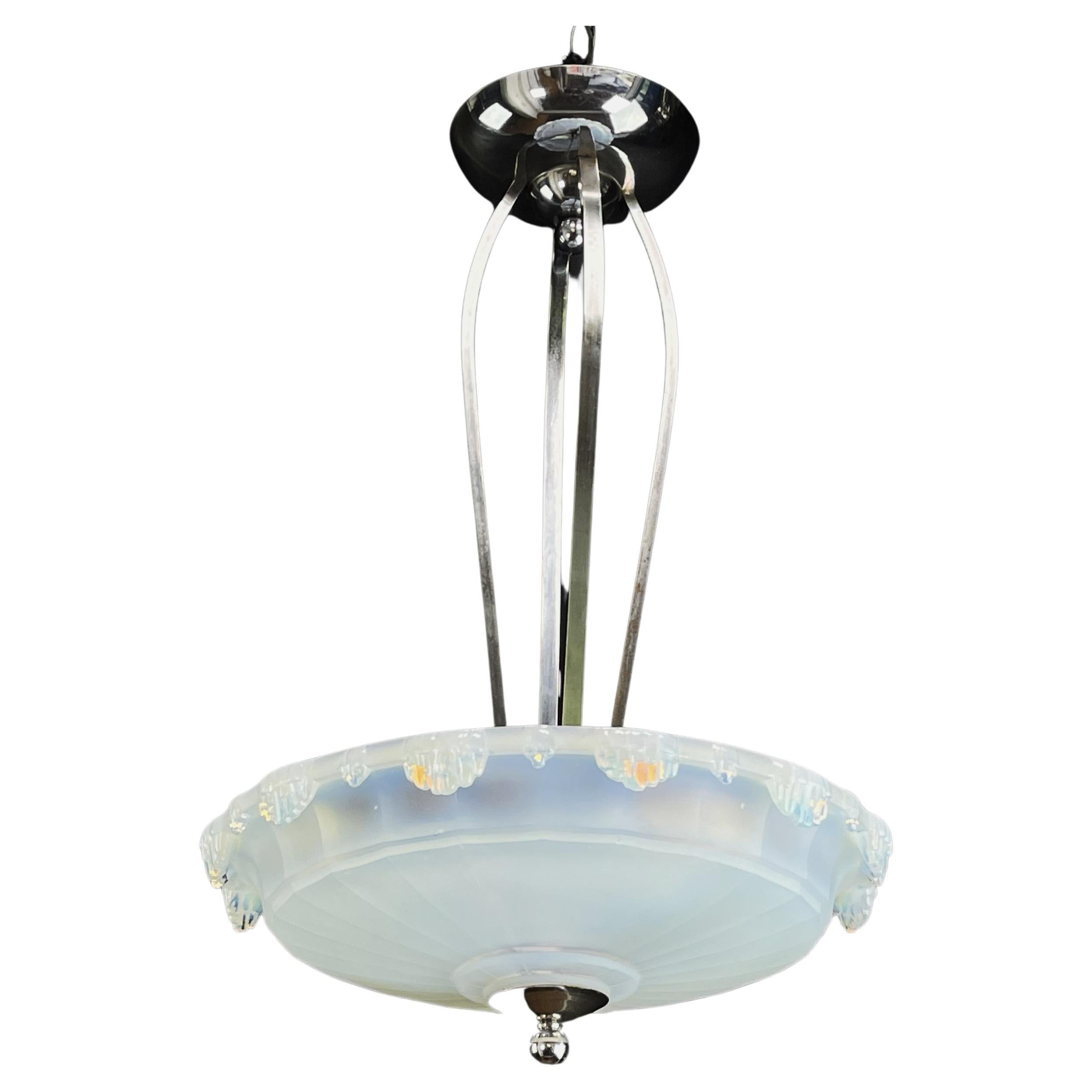 Art Deco Chandelier with opalin glass, 1930s For Sale