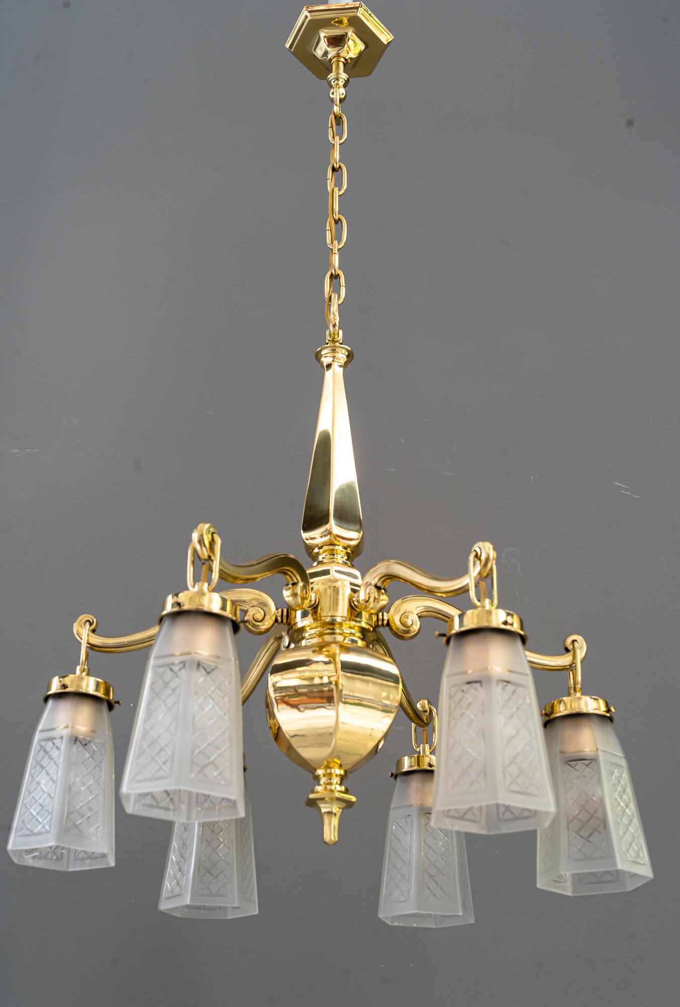 Art Deco Chandelier with Original Glass Shades Vienna around 1920s For Sale 3