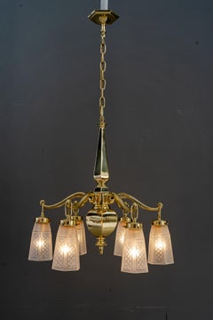 Art-Déco-Kronleuchter mit Original-Glasschirmen Wien um 1920