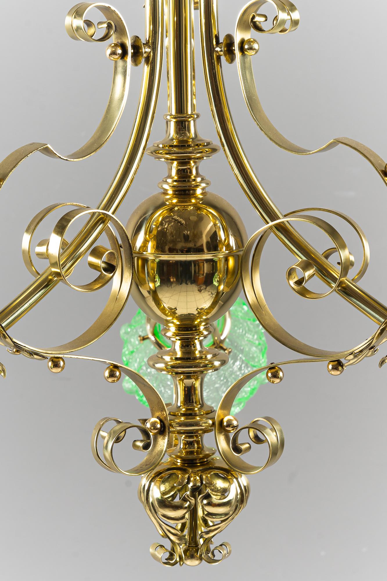 Lacquered Art Deco Chandelier with Original Glass Shades Vienna Around 1920s For Sale