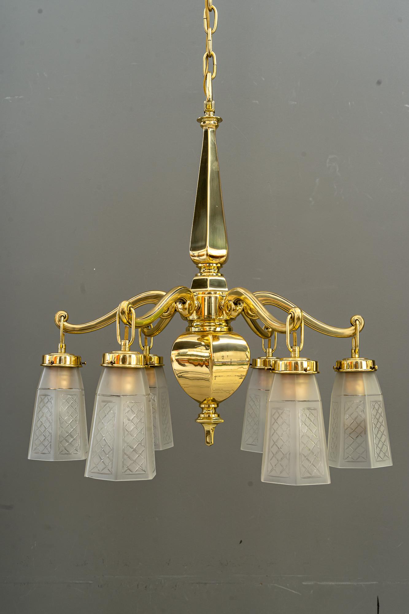 Lacquered Art Deco Chandelier with Original Glass Shades Vienna around 1920s For Sale