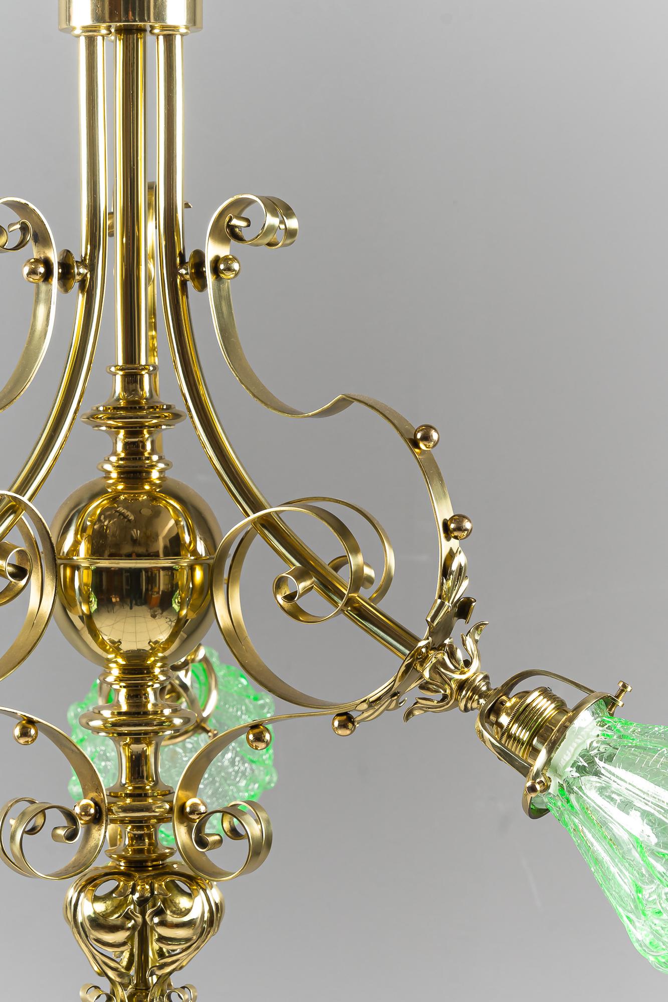 Art Deco Chandelier with Original Glass Shades Vienna Around 1920s In Good Condition For Sale In Wien, AT