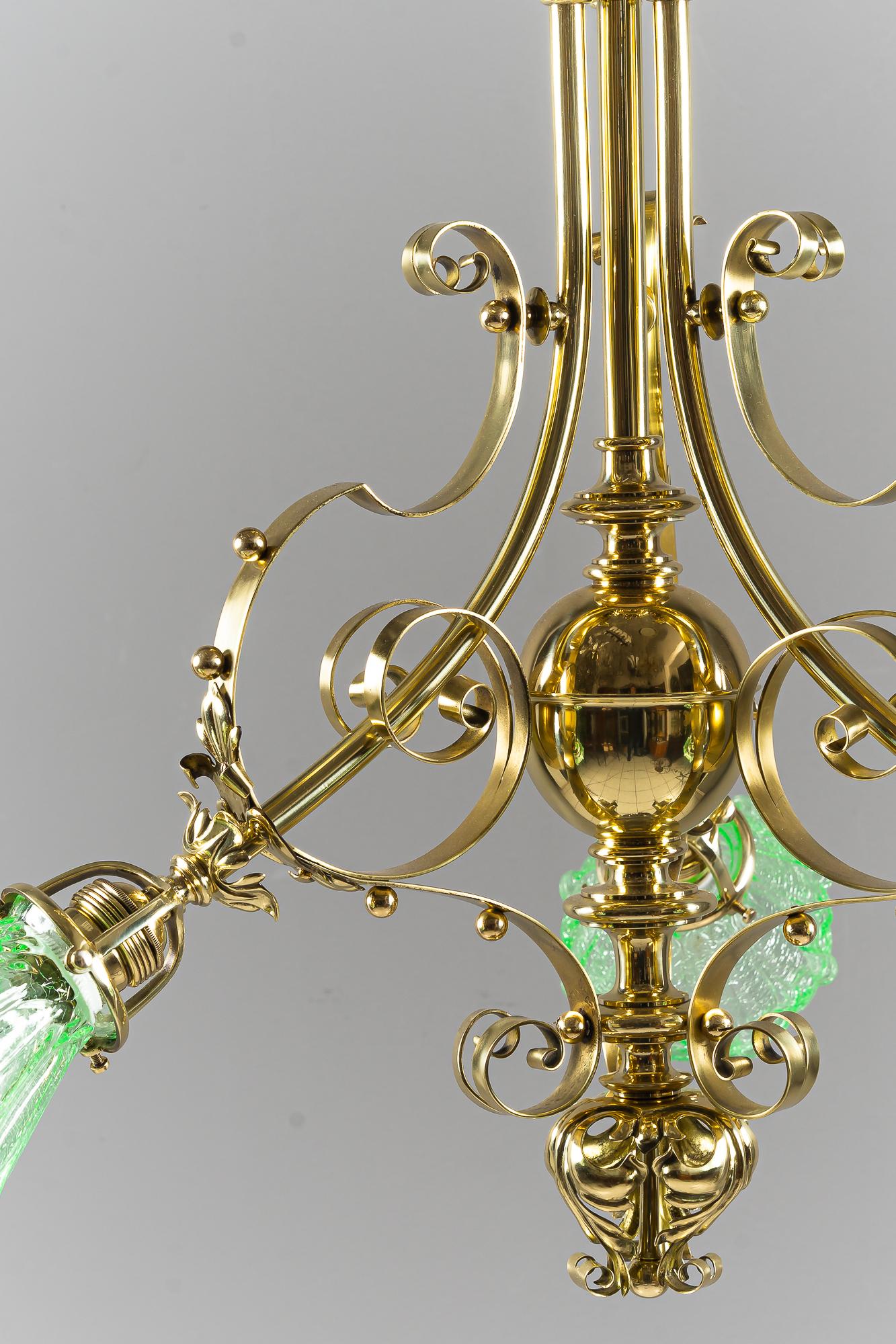 Early 20th Century Art Deco Chandelier with Original Glass Shades Vienna Around 1920s For Sale