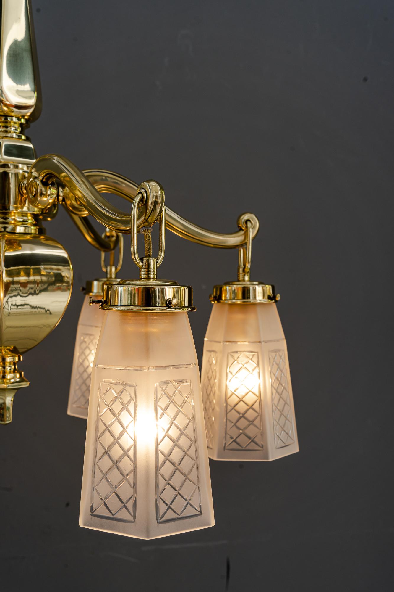 Art Deco Chandelier with Original Glass Shades Vienna around 1920s For Sale 2