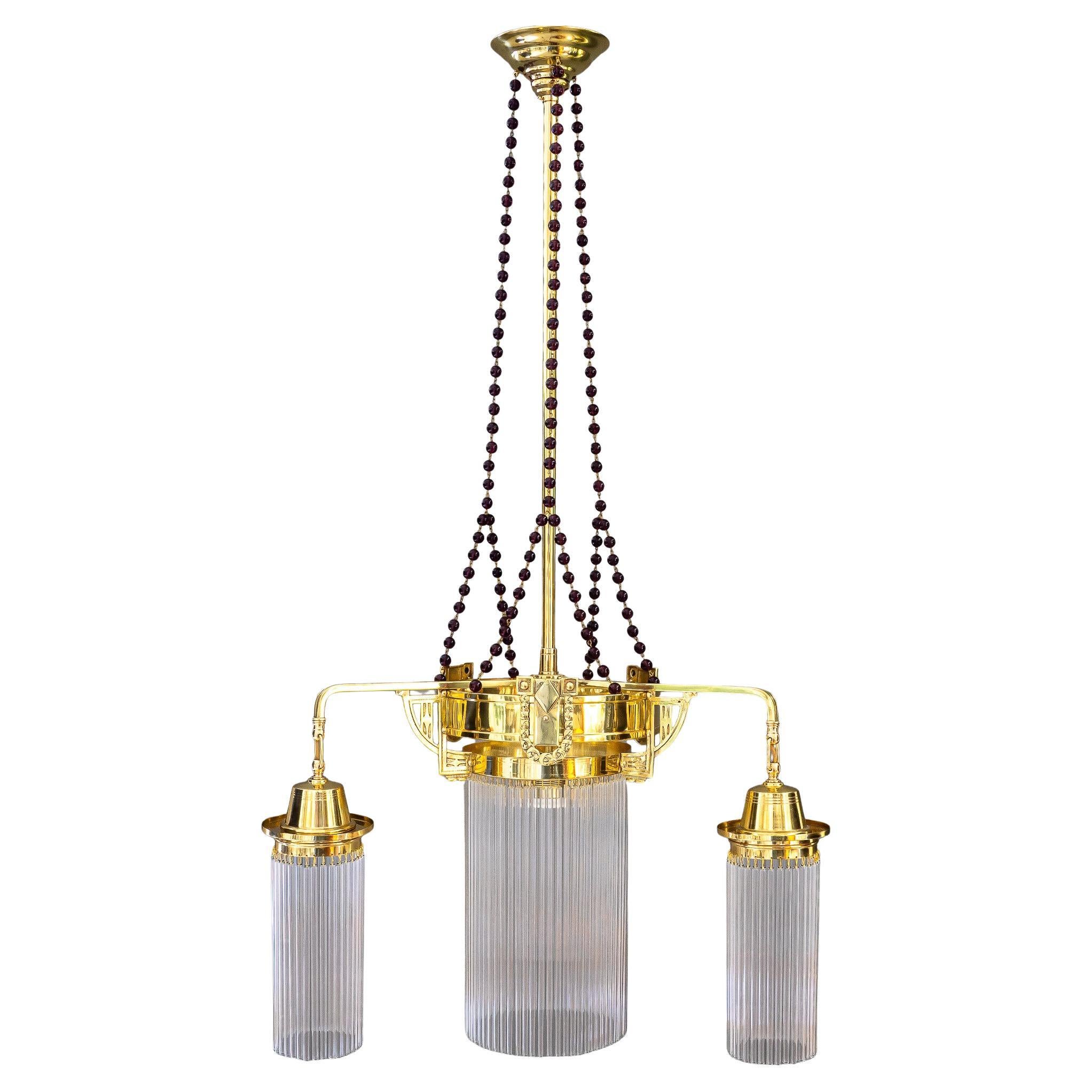 Art Deco chandelier with original hanging glass balls vienna around 1920s