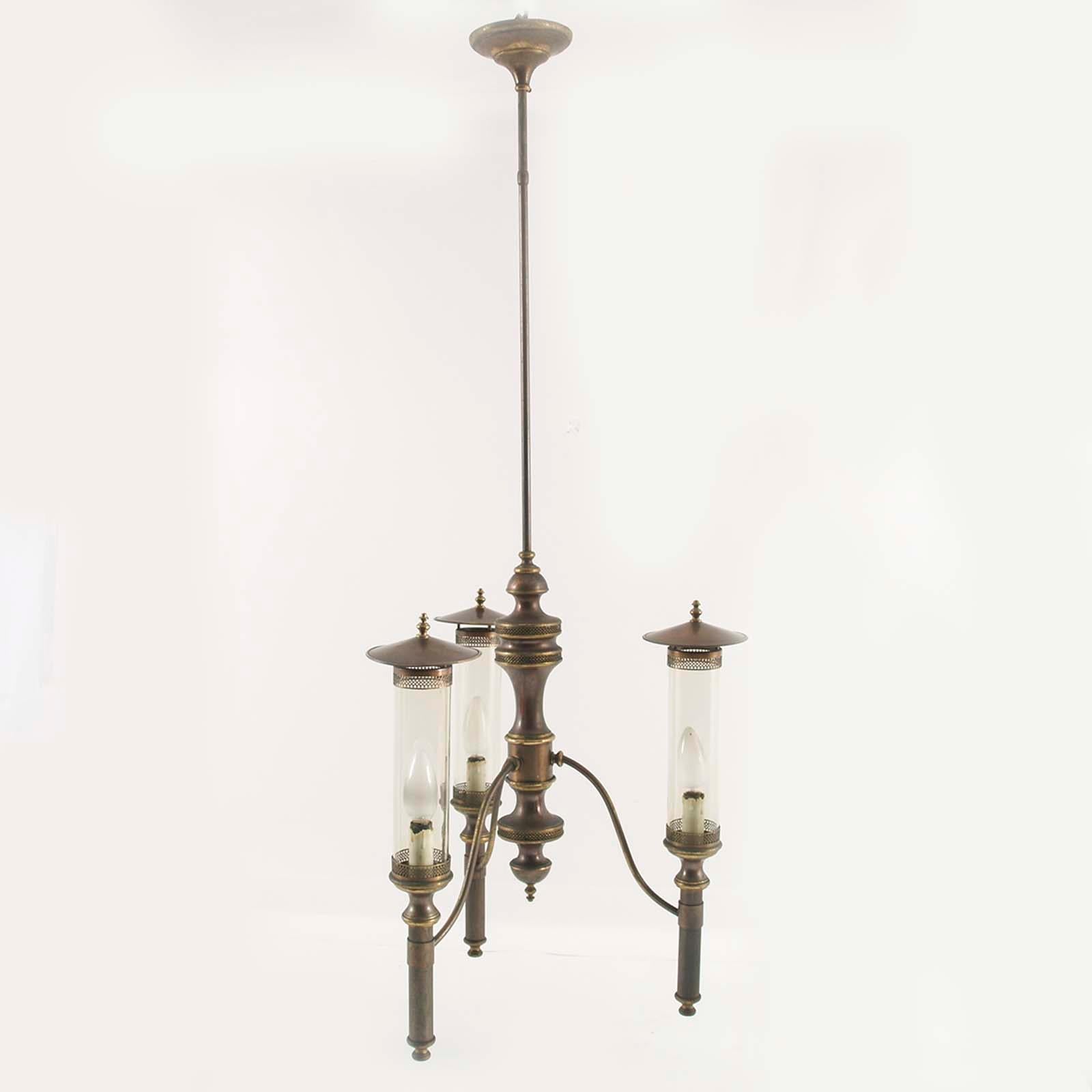 20th Century Art Deco Florence Chandelier with Sconces, Burnished Brass, by Florence Art For Sale