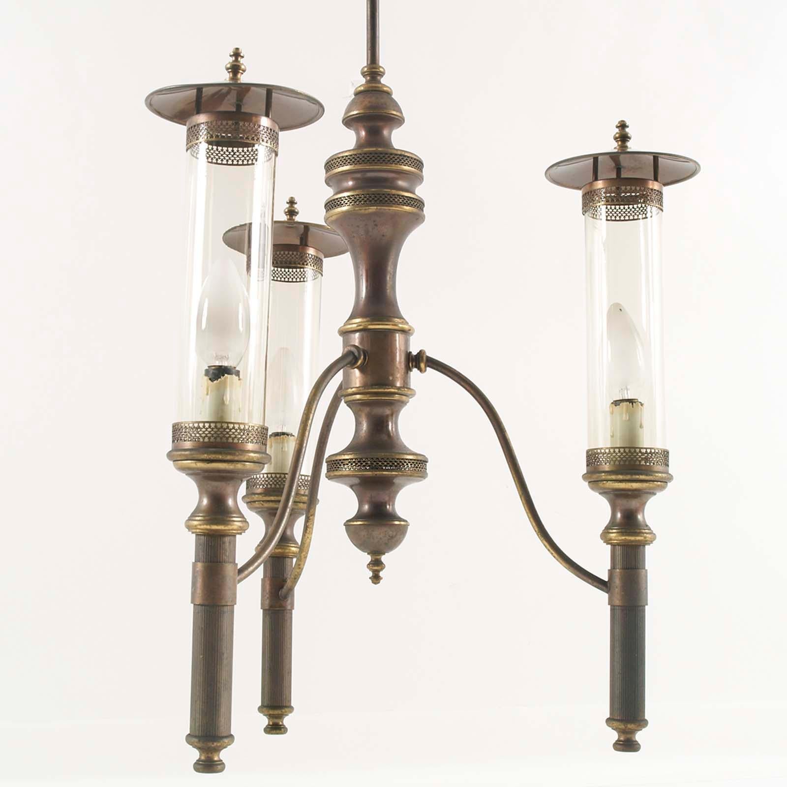 Glass Art Deco Florence Chandelier with Sconces, Burnished Brass, by Florence Art For Sale