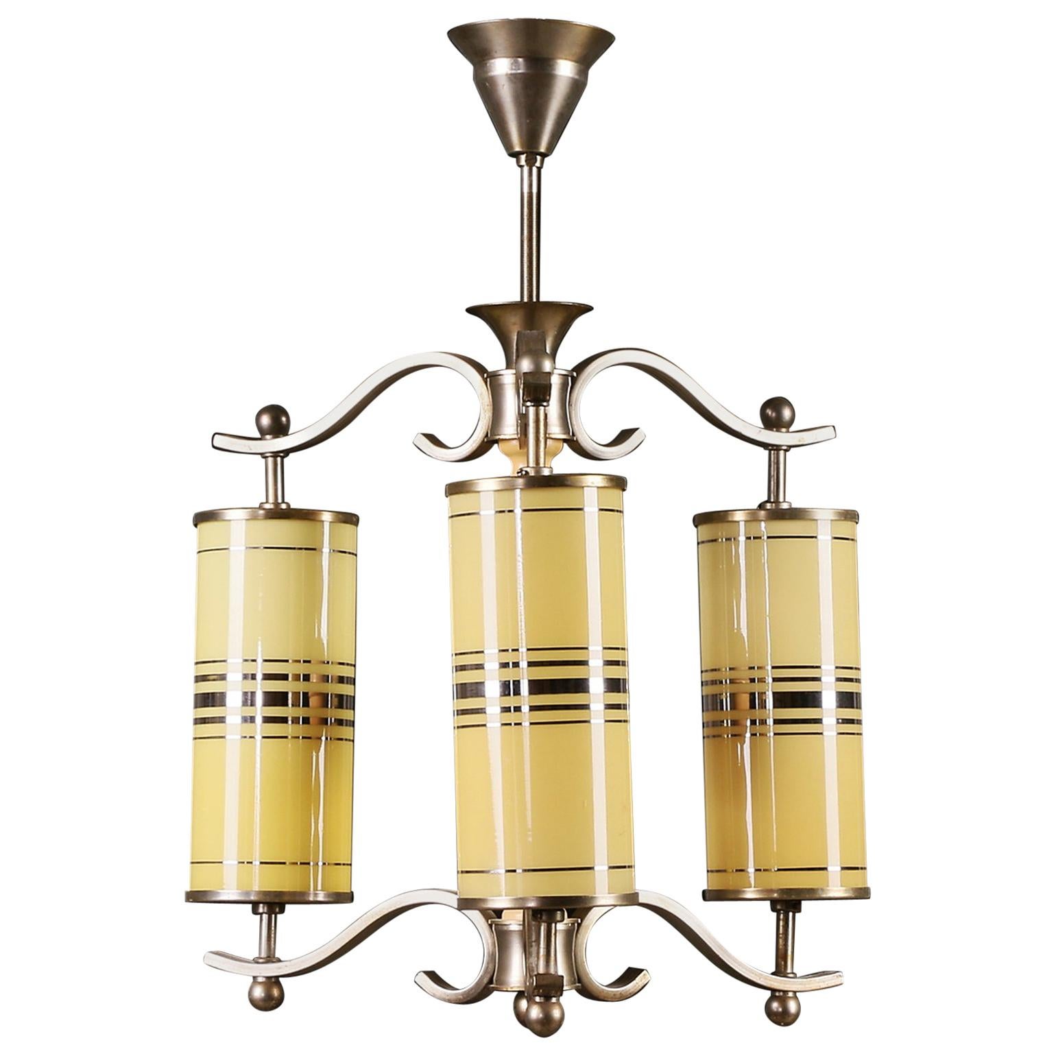 Art Deco Chandelier with Yellow Glasses For Sale