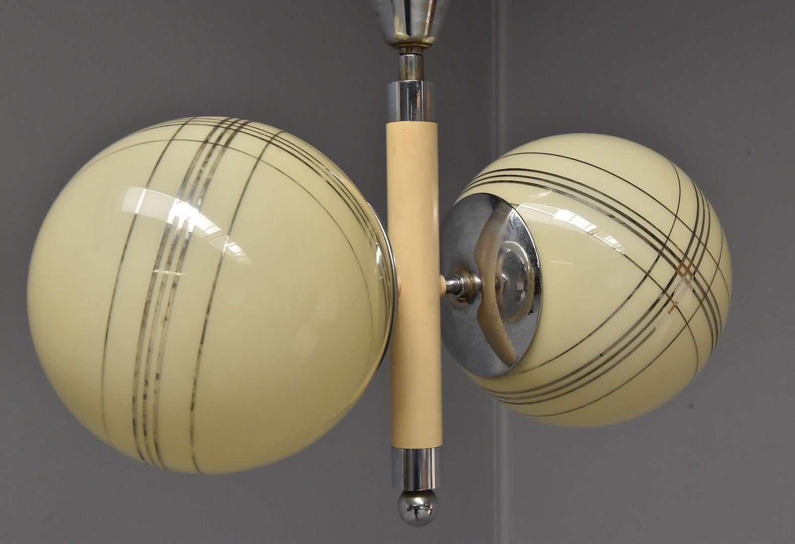 Danish Art Deco Chandelier with Yellow Globes For Sale