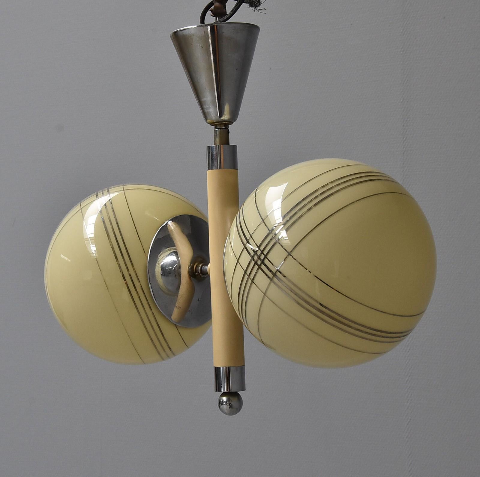 Art Deco Chandelier with Yellow Globes In Good Condition For Sale In Vienna, AT