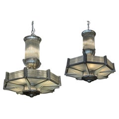Art Deco Chandeliers by Atelier Petitot, Nickel-Plated Bronze, 1930