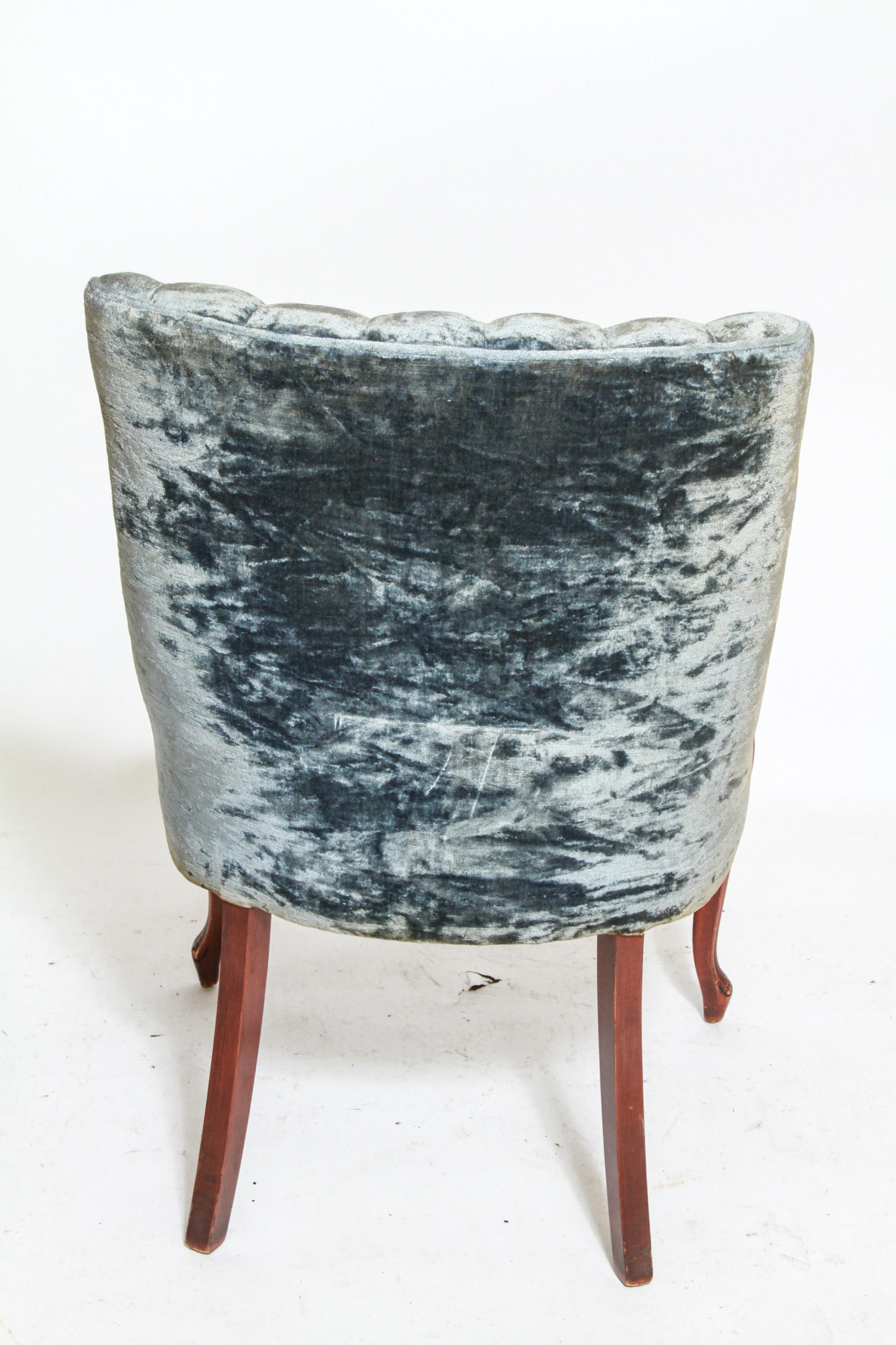 Art Deco Channel-Back Side Chair in Blue Velvet In Good Condition In New York, NY