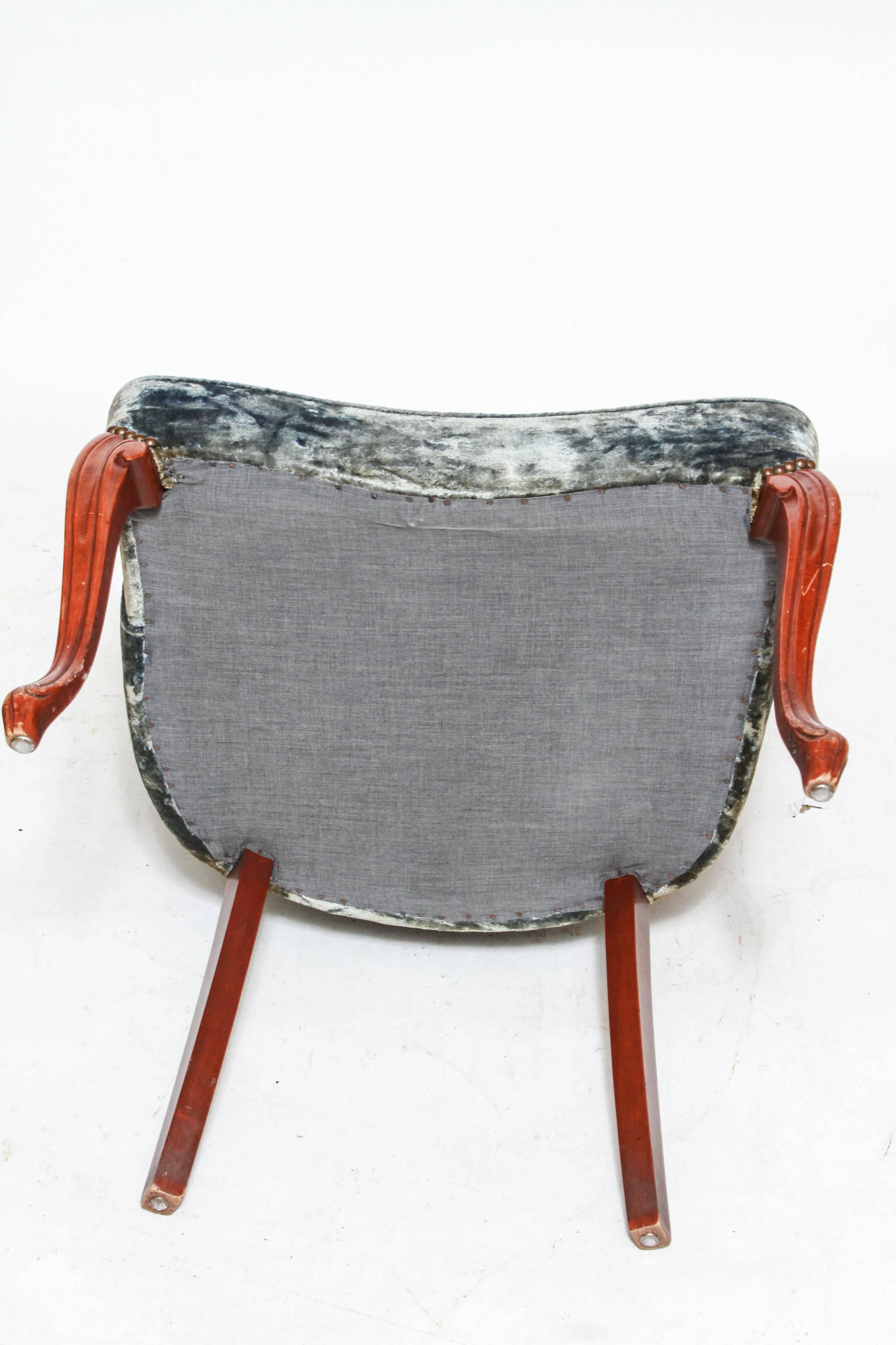Upholstery Art Deco Channel-Back Side Chair in Blue Velvet