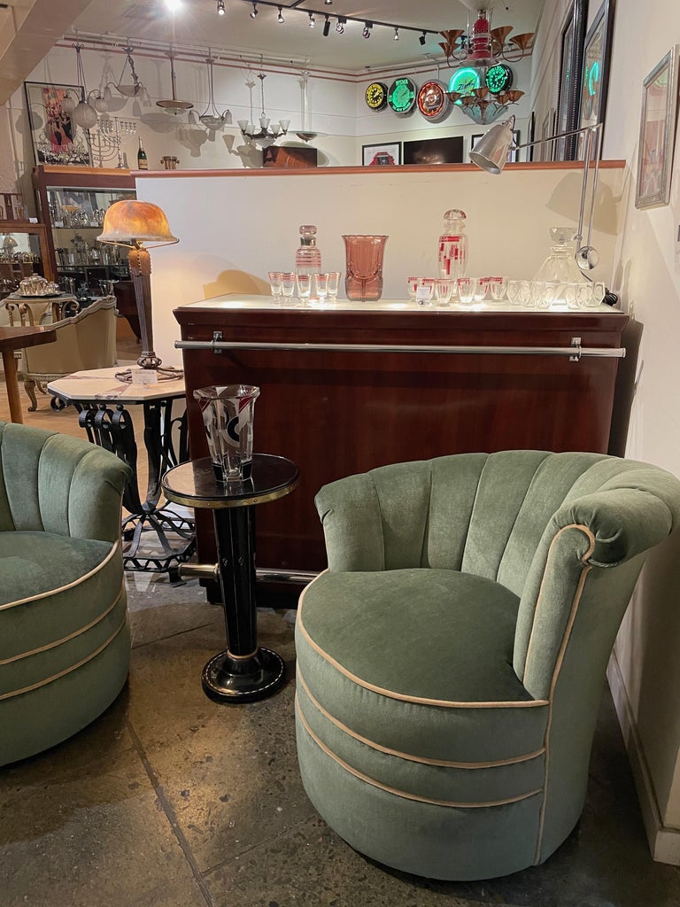 Art Deco Channel Back Swivel Mohair Chairs at 1stDibs