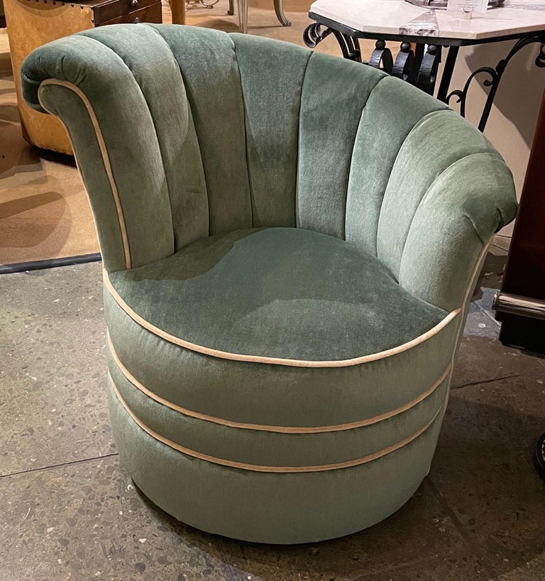 Art Deco Channel Back Swivel Mohair Chairs at 1stDibs