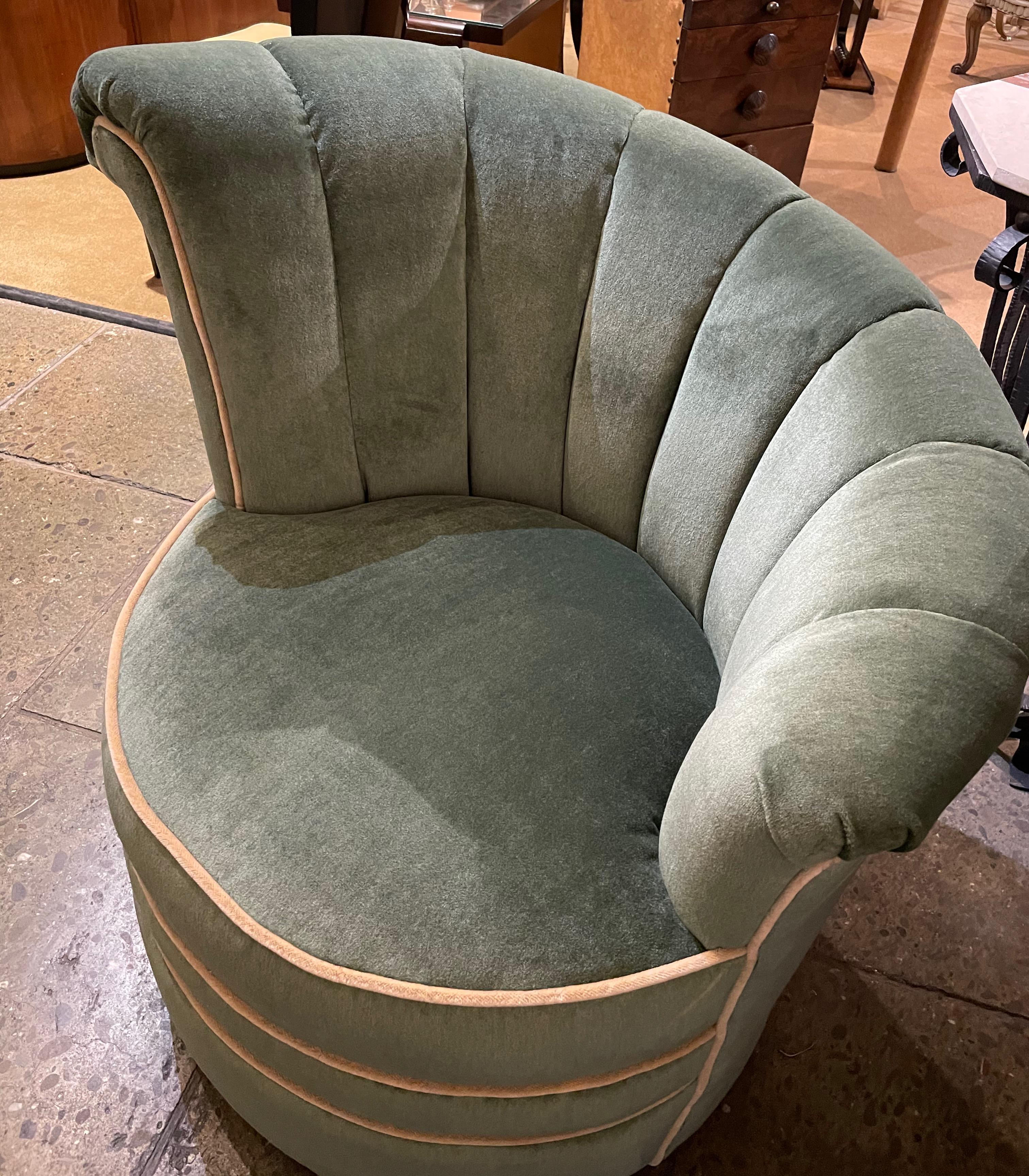North American Art Deco Channel Back Swivel Mohair Chairs