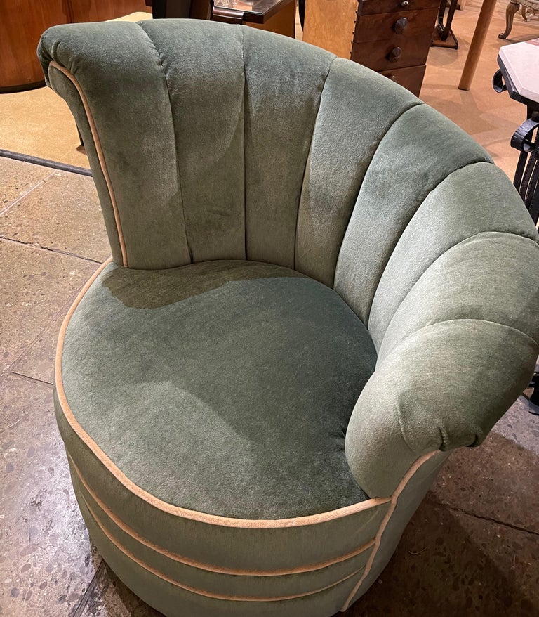 Art Deco Channel Back Swivel Mohair Chairs at 1stDibs