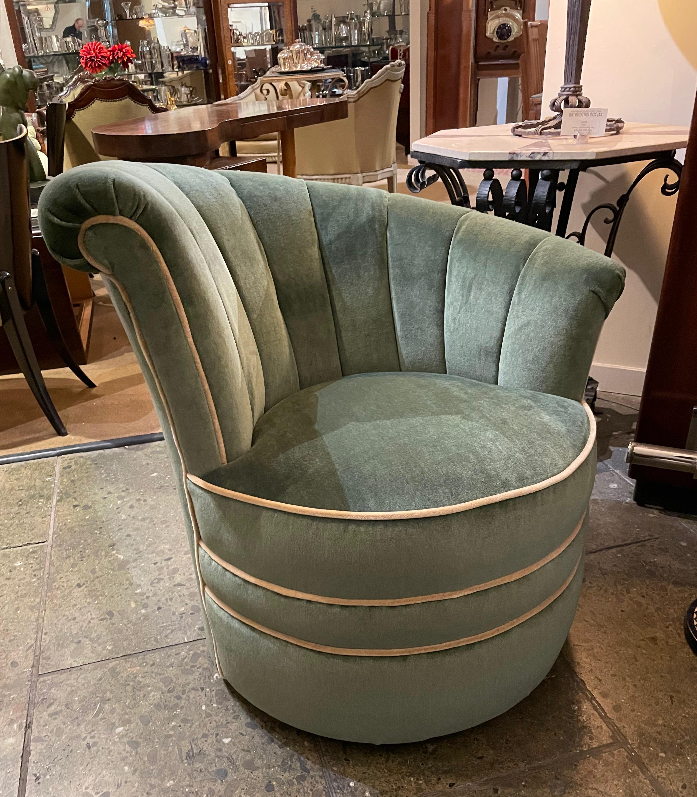Art Deco Channel Back Swivel Mohair Chairs In Good Condition In Oakland, CA