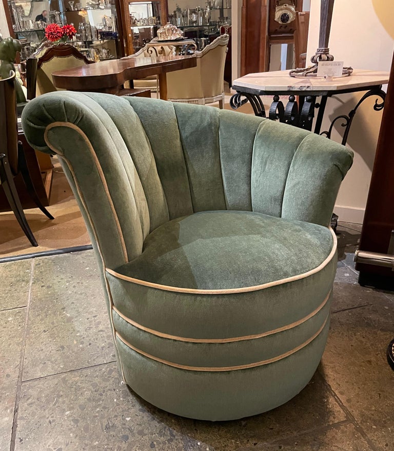 Art Deco Channel Back Swivel Mohair Chairs at 1stDibs