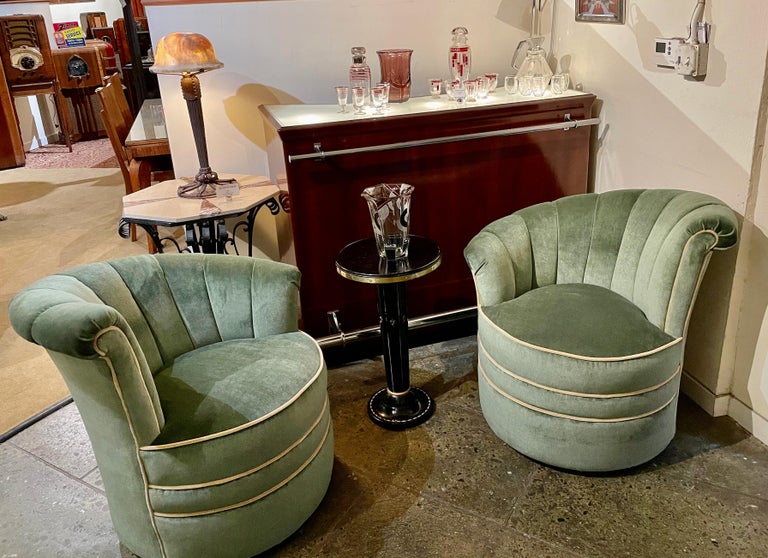Art Deco Channel Back Swivel Mohair Chairs at 1stDibs