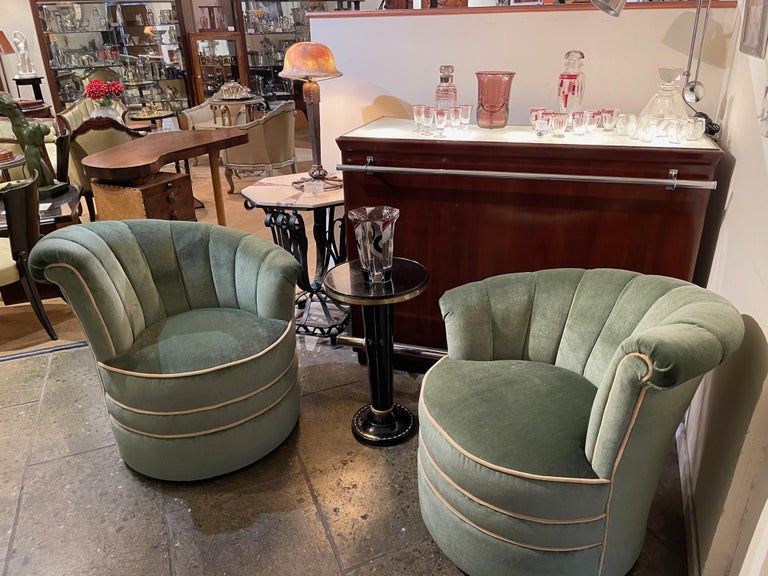 Art Deco Channel Back Swivel Mohair Chairs at 1stDibs