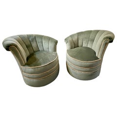 Art Deco Channel Back Swivel Mohair Chairs