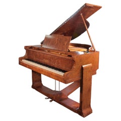 Art Deco Chappell Baby Grand Piano Quilted Maple Sculptural Legs Cross Stretcher